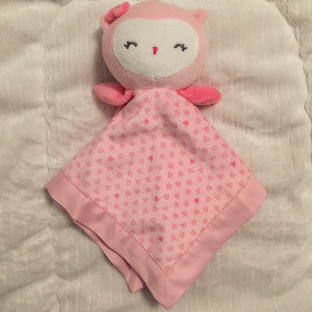 Carter's Child of Mine Pink Owl Hearts Rattle Plush Security Blanket Lovey